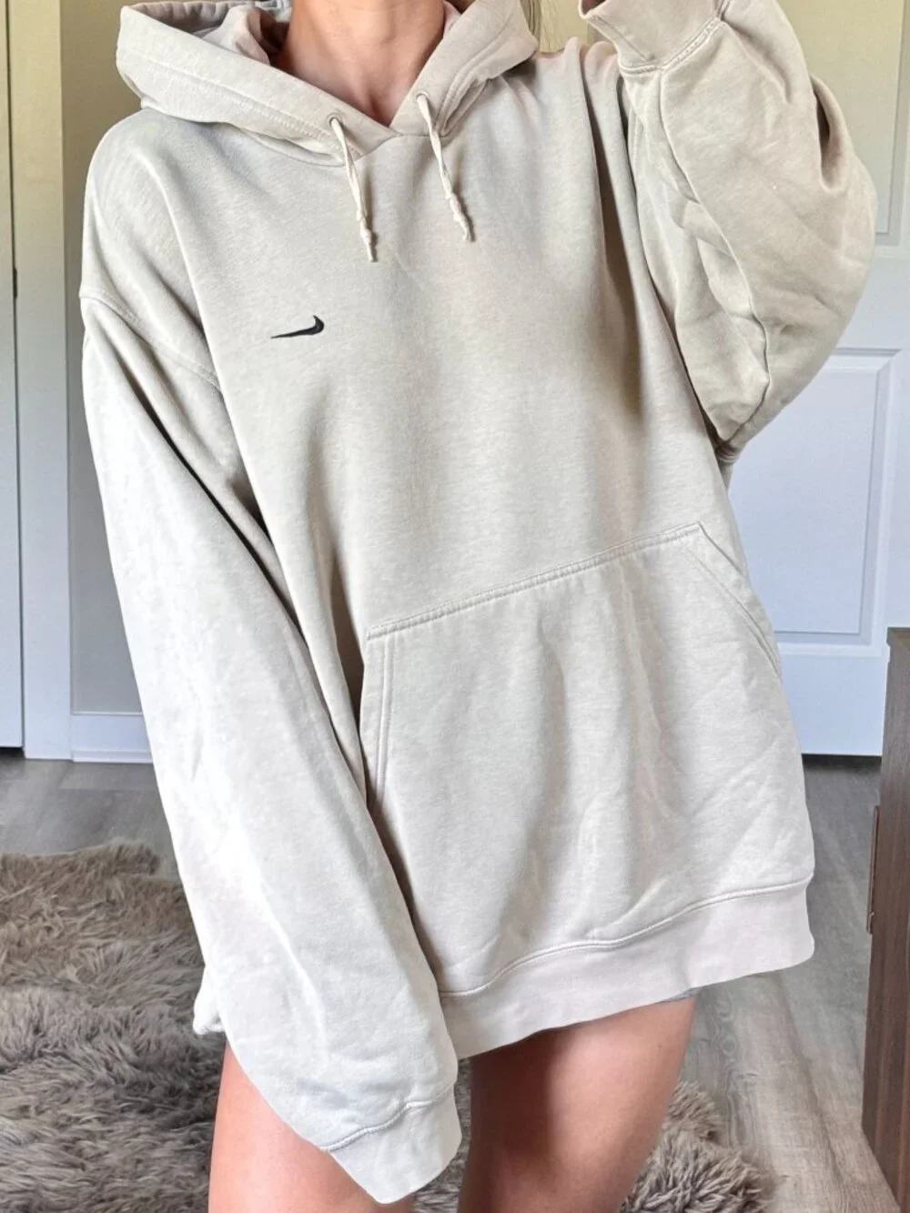 Vintage Y2K Nike Tan Hoodie XL Baggy Sweatshirt Embroidered Swoosh Streetwear